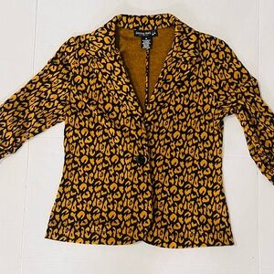 Living Doll LA Dark Mustard Leopard Print Open Front Long Sleeve Cardigan M